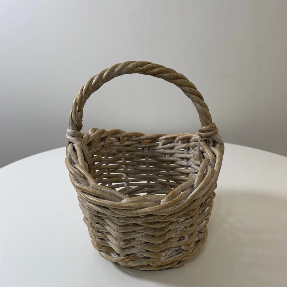Woven Natural Rattan Storage Basket with Single Handle -‎ Beige/Tan
